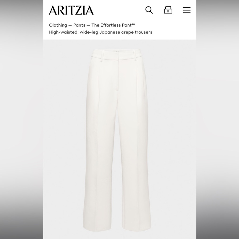 Aritzia Effortless Pant White Crepe High Waisted